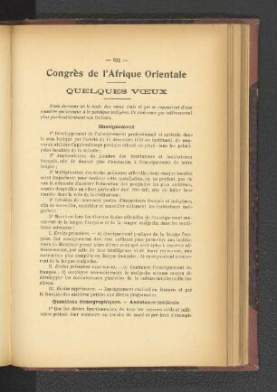Congrès de l'Afrique Orientale.