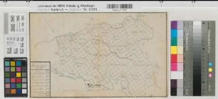 Soest (Kreis) Hochsauerlandkreis Markentaxationsbezirk (Nr. 222) nördlich Arnsbergs (Günner, Delecker, Körbecker, Siringer und Allager Mark und Stockumer Sondern) (Hüstener, Niedereimer, Untropper, Dinscheder, Wennemer Mark und Enster Sondern) um 1815 1000 Ruten à 16 Fuß = 6,6 cm 22,5 x 36,5 Zeichnung Landesamt für Agrarordnung Nr. 190