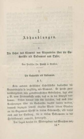 203-236 Die Lehre des Clemens von Alexandrien über die Eucharistie als Sakrament und Opfer