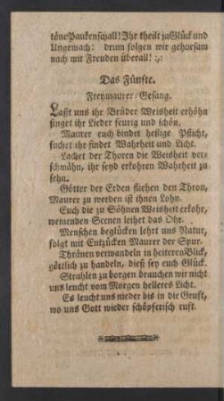 Das Fünfte. Freymaurer=Gesang.
