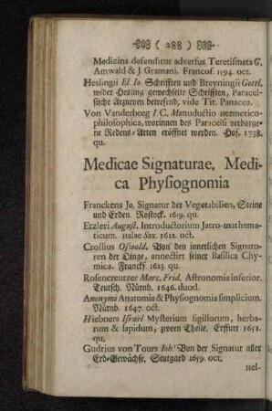 Medicae Signaturae. Medica Physiognomia.