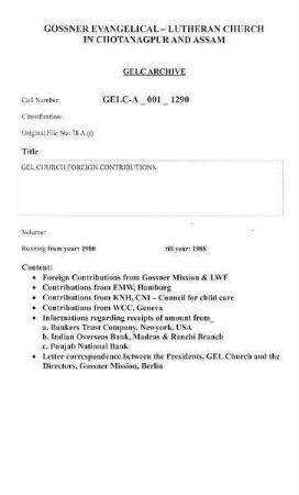 GEL CHURCH FOREIGN CONTRIBUTIONS
