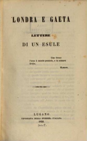 Londra e Gaeta : Lettere di un esule