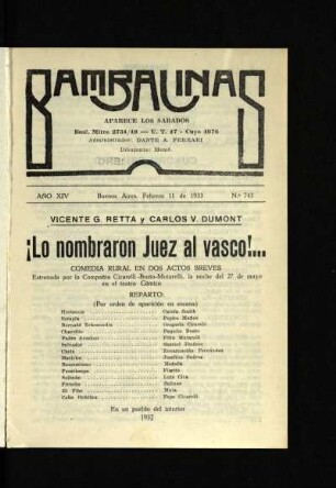¡Lo nombramos juez al vasco!... : comedia en dos actos breves