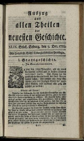 XLIX. Stück, Coburg, den 5. Dec. 1759.
