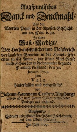 Augspurgisches Danck und Denckmahl