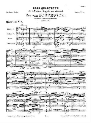 Beethoven's Werke. 44 = Serie 6: Quartette für 2 Violinen, Bratsche und Violoncell, Quartett : op. 59,2