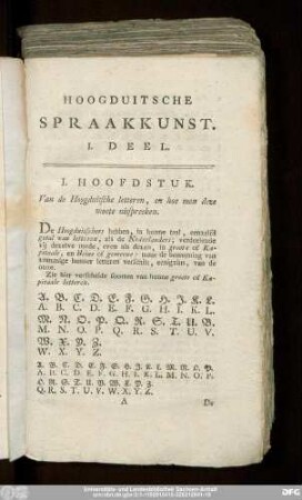 I. Hoofdstuk. Van de Hooggduitsche letteren, en hoe men deze moete mitspreeken.