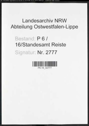 Sterberegister Standesamt Reiste