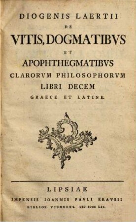 De vitis, dogmatibus et apophthegmatibus clarorum philosophorum