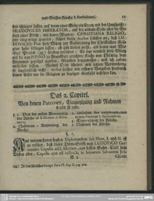 Das 2. Capitel. Von denen Patronen, Einweyhung und Nahmen dieser Kirche