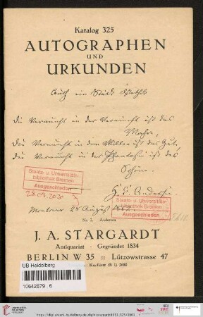 Autographen und Urkunden (Katalog-Nr. 325)