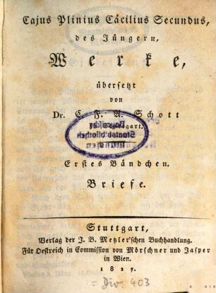 Caius Plinius Cäcilius Secundus, des Jüngern Werke, 1. Briefe