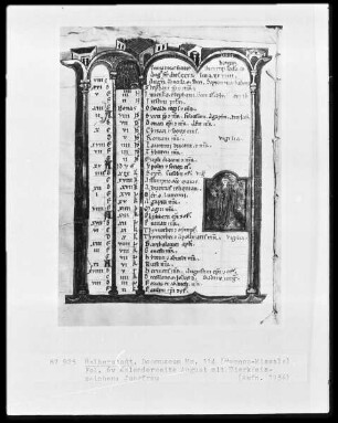 Missale, Ms. 114, folio 6 verso, Kalenderseite August mit Tierkreiszeichen Jungfrau