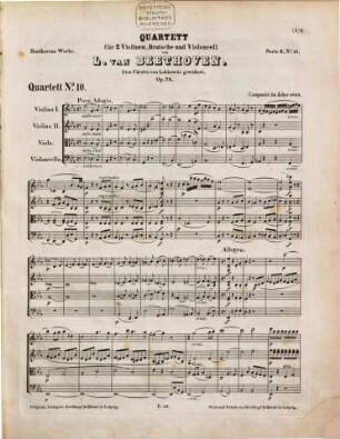 Beethoven's Werke. 46 = Serie 6: Quartette für 2 Violinen, Bratsche und Violoncell, Quartett : op. 74