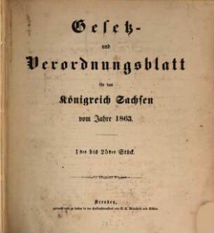 Gesetz- und Verordnungsblatt für das Königreich Sachsen. 1863