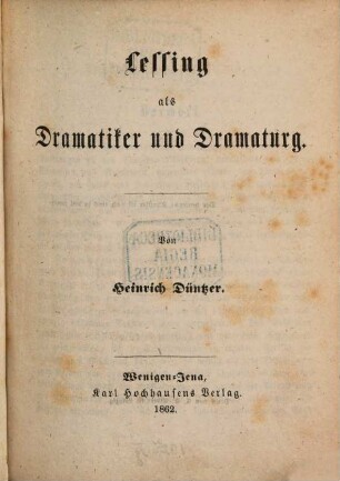 Lessing als Dramatiker und Dramaturg