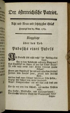 Acht und Neun und sechzigstes Stück. - Zwey und siebenzigstes Stück.