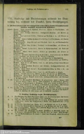 VIII. Nachträge und Veränderungen währende der Bearbeitung bez. während des Druckes, sowie Berichtigungen