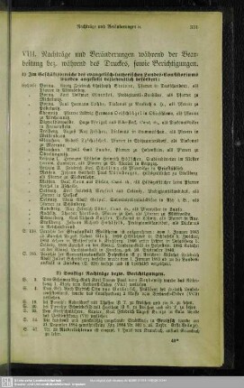 VIII. Nachträge und Veränderungen währende der Bearbeitung bez. während des Druckes, sowie Berichtigungen