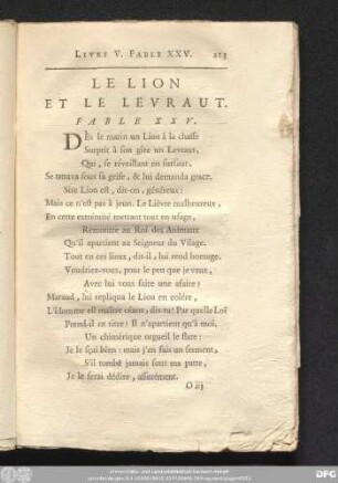 Le Lion Et Le Levraut. Fable XXV.