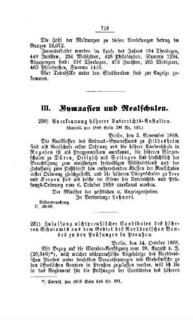 Anerkennung höherer Unterrichts-Anstalten : [III. Gymnasien und Realschulen