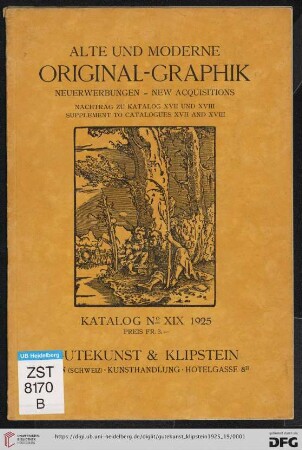 Nr. 19: Katalog / Gutekunst & Klipstein
