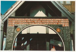 Fachwerkhaus, Am Silberbach 5, Balkeninschrift. Detmold. Heiligenkirchen. Papierabzug