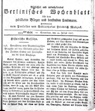445stes Stueck, Sonnabend, den 12. Julius 1817