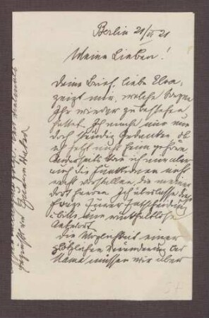 Schreiben von Constantin Fehrenbach, Berlin, an Elisabeth Rosset, Familiäre Probleme