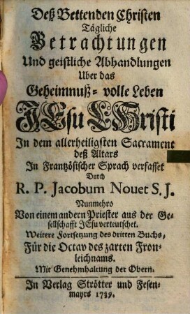 Des Bettenden Christen Tägliche Betrachtungen ..., 3,3. Für die Octav des zarten Fronleichnams
