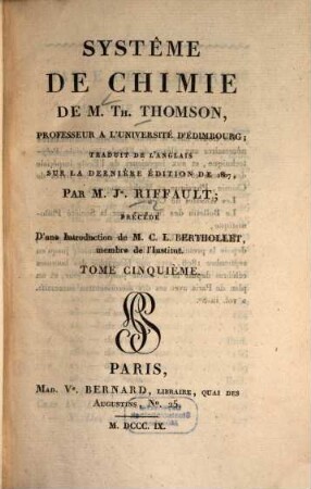 Systême de chimie : traduit de l'anglais sur la dernière édition de 1807, 5
