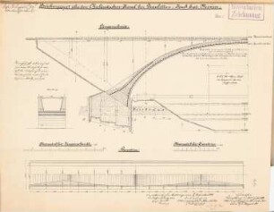 Brücke (Syst. Monier) über den Oberländischen Kanal, Draulitten: Grundriss 1:100, Längsschnitt 1:50