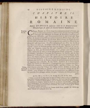 Chapitre II. Histoire Romaine Depuis Romulus jusqu´au tems où le Gouvernement Monarchique fit place au Gouvernement Républicain.