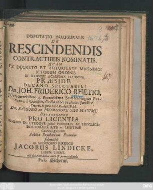 Disputatio Inauguralis De Rescindendis Contractibus Nominatis