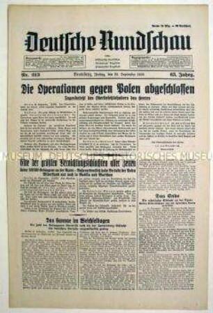 Tageszeitung "Deutsche Rundschau" (Bromberg) zum Abschluss der Kampfhandlungen in Polen