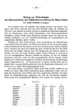 Beitrag zur Methodologie der Rekonstruktion der Deklinationsverteilung für ältere Zeiten