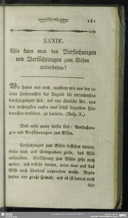 XXXIV. Wie kann man den Versuchungen und Verführungen zum Bösen widerstehen?