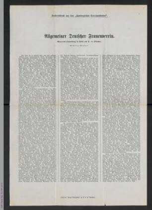 Zeitungsbericht von Helene Bonfort zur 23. Generalversammlung des ADF 1905 in Halle