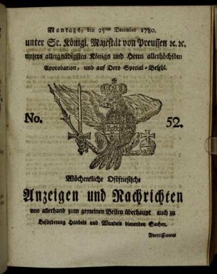 No. 52. Montags, den 25ten December 1780.