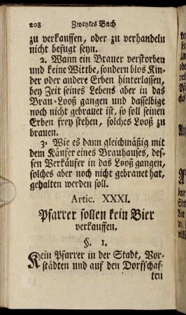 Artic. XXXI. Pfarrer sollen kein Bier verkauffen. - Artic. LXIV. Was einer aus Bitte gebrauchet.