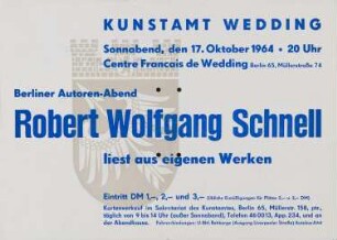 Plakat zur Autorenlesung des Künstlers Robert Wolfgang Schnell, 1964