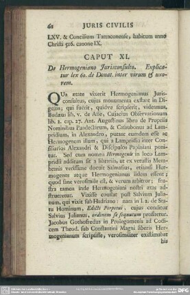 Caput XI. De Hermogeniano Iurisconsulto. Explicatur lex 60. de Donat. inter virum & uxorem