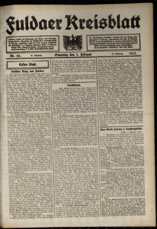 Erste Ausgabe vom Samstag, den 01. Februar 1913.