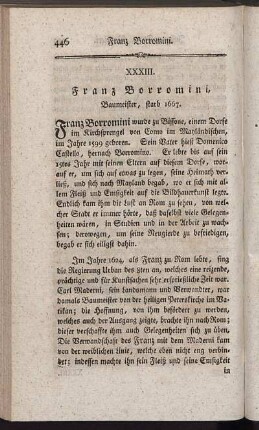 XXXIII. Franz Borromini, Baumeister, starb 1667.