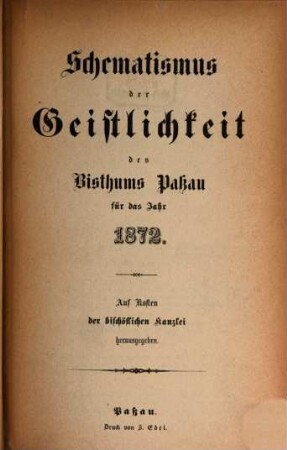 Schematismus des Bistums Passau. 1872