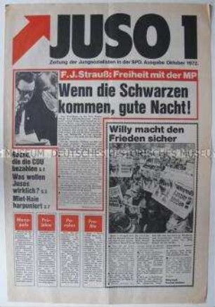 Monatszeitung der Jungsozialisten "JUSO 1" zur Bundestagswahl 1972