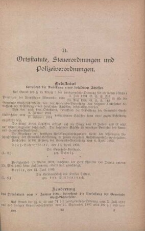 II. Ortsstatute, Steuerordnungen und Polizeiverordnungen