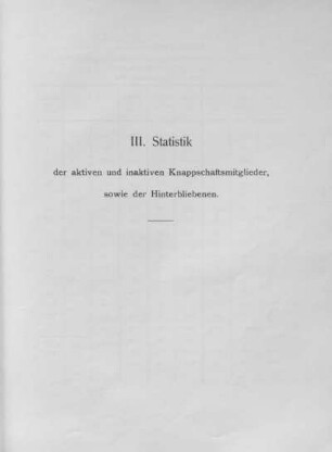 III. Statistik der aktiven und inaktiven Knappschaftsmitglieder sowie der Hinterbliebenen