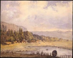 Unzugeordnete Zeichnungen und Reiseskizzen: Landschaft mit See